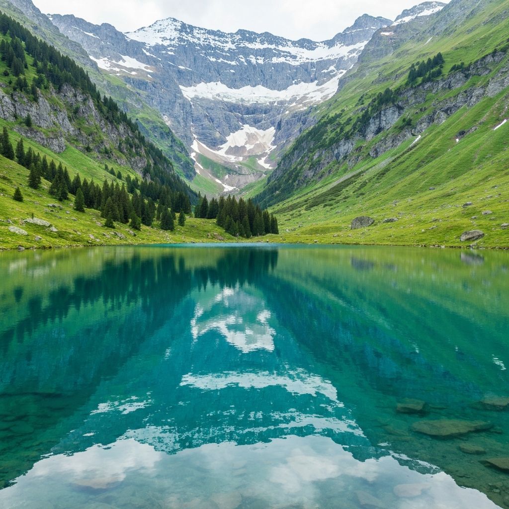 Klarer Bergsee in den Alpen